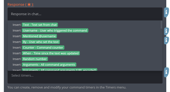 The Response input's drop-down menu The Response input's drop-down menu
