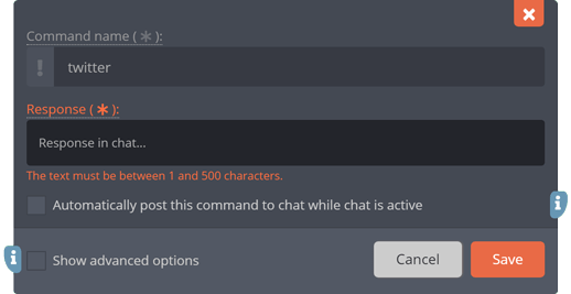 The custom command edit-menu, creating the chat command The custom command edit-menu, creating the chat command