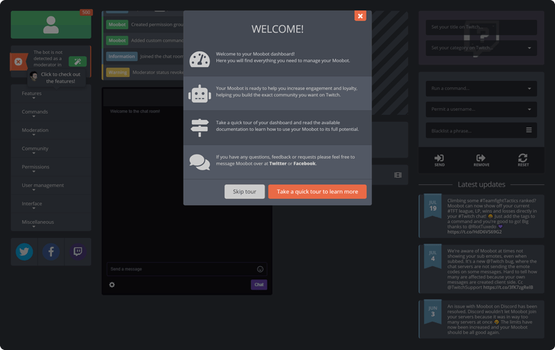 Welcome to your Moobot dashboard! Welcome to your Moobot dashboard!