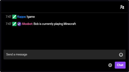 The chat command's response