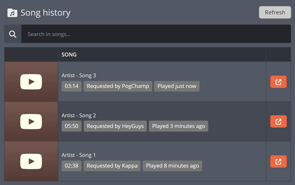 The song history on your public music page The song history on your public music page