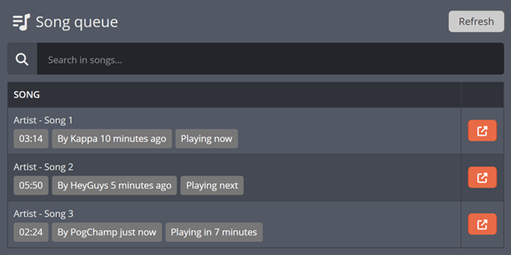 The Song Request queue on your public music page The Song Request queue on your public music page