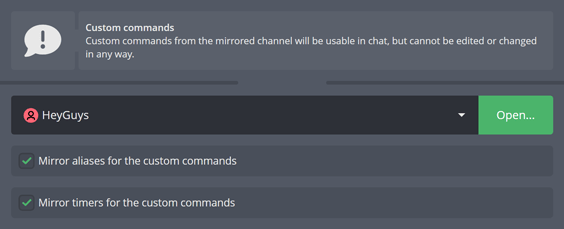 Mirrored channel settings