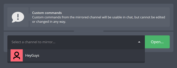 Selecting a Twitch channel to mirror