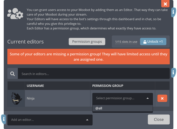 Assigning a permission group to an editor Assigning a permission group to an editor