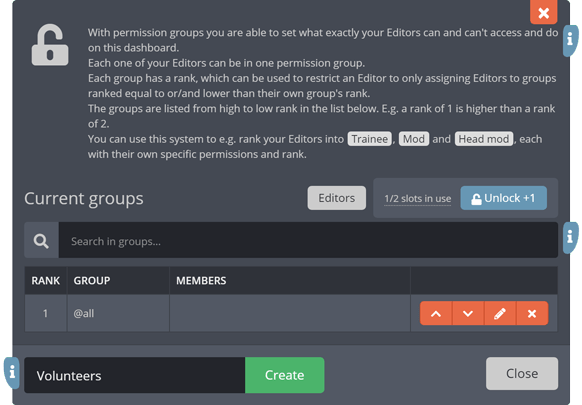 Creating a permission group Creating a permission group