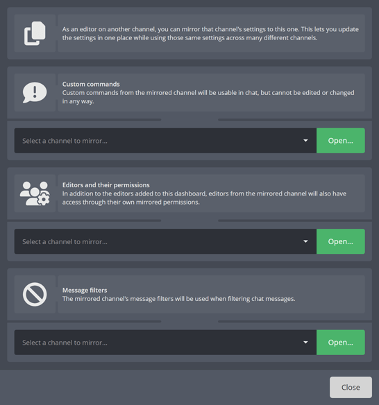 Reusing settings across different Twitch channels