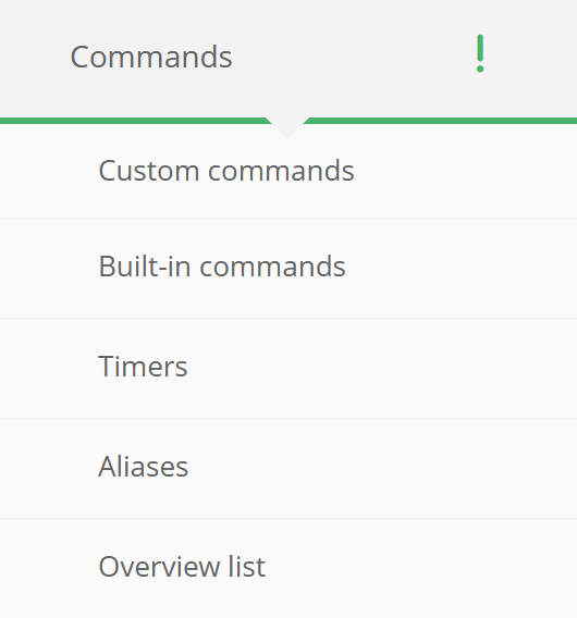 The commands main menu