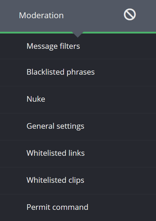 The moderation main menu