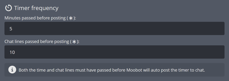 Setting how often a timer posts to Twitch chat