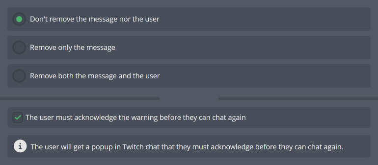 Activating the Twitch acknowledgement popups for your chat message filters