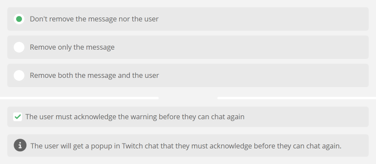 Activating the Twitch acknowledgement popups for your chat message filters