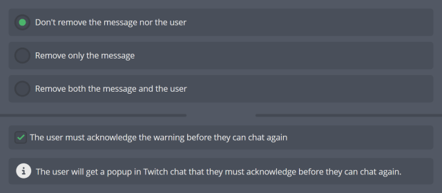 Activating the Twitch acknowledgement popups for your chat message filters