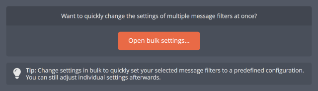 Quickly adjusting the settings of multiple message filters at once