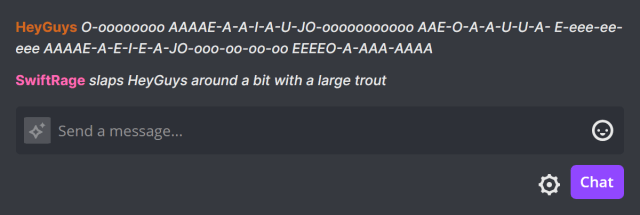 Stylized messages using the /me chat command in Twitch chat