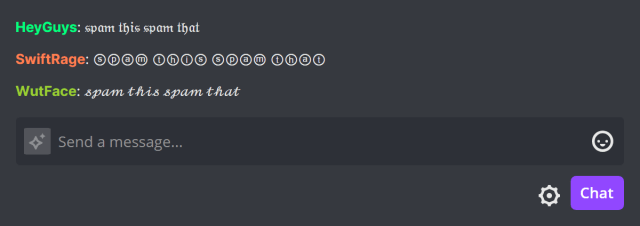 Excessive use of special letters in Twitch chat