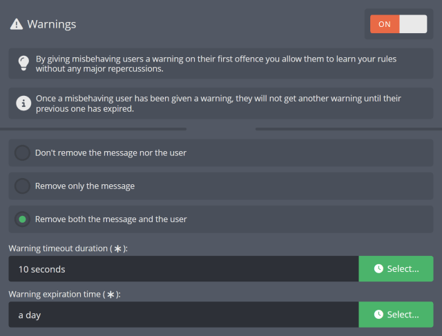 Warning users on their first offense