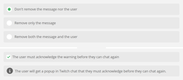 Activating the Twitch acknowledgement popups for your chat message filters