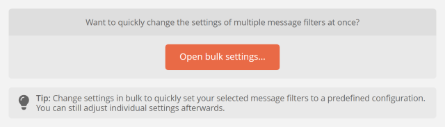 Quickly adjusting the settings of multiple message filters at once