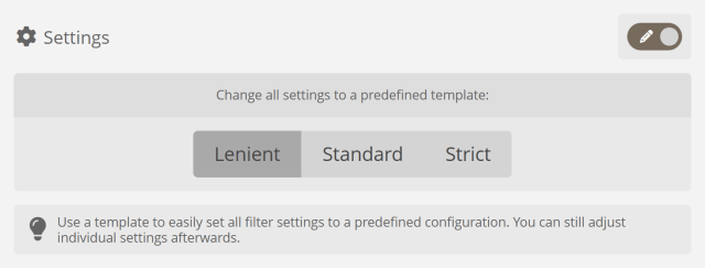 Setting a predefined configuration for multiple message filters at once