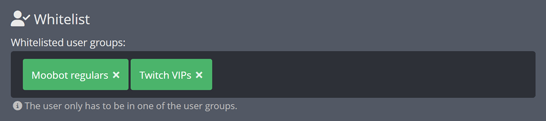 The whitelist section of the settings menu The whitelist section of the settings menu