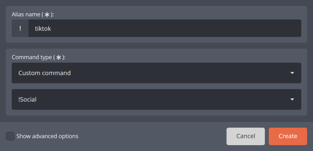 Setting the chat command for the alias
