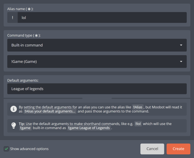 Using default arguments with your alias