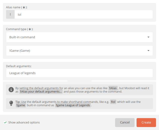 Using default arguments with your alias
