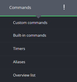 The commands main menu