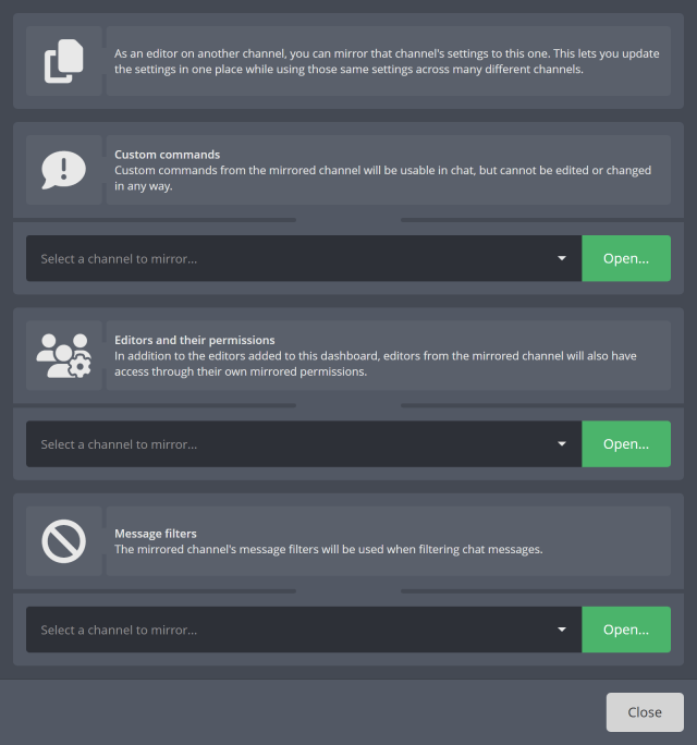 Reusing settings across different Twitch channels