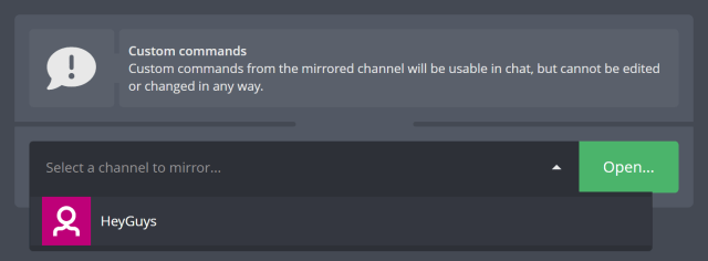Selecting a Twitch channel to mirror