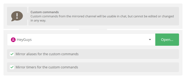 Mirrored channel settings