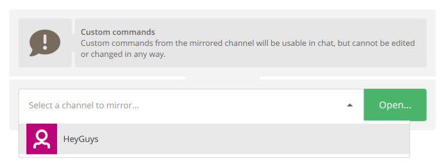 Selecting a Twitch channel to mirror