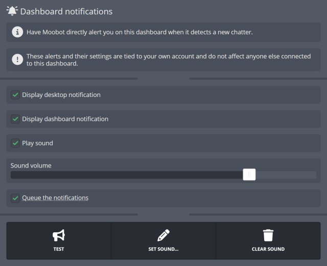 Dashboard notifications for new chatters