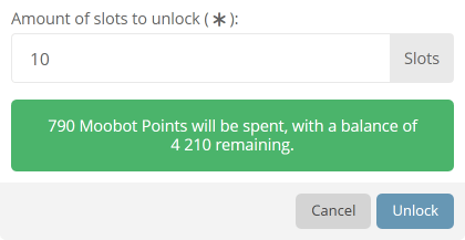 Selecting the amount of slots to unlock