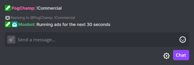 Commercial chat command - Run an ad on your stream Commercial chat command - Run an ad on your stream