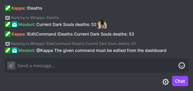 !EditCommand chat command, failing to edit a command containing special tags !EditCommand chat command, failing to edit a command containing special tags