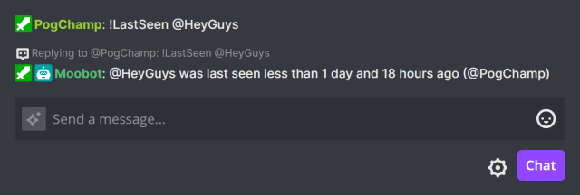 !LastSeen chat command - Last seen in Twitch chat !LastSeen chat command - Last seen in Twitch chat