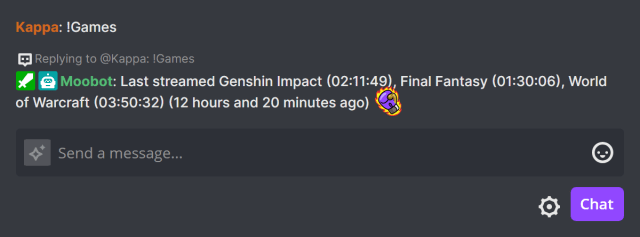 Offline response showing the games played during the last broadcast Offline response showing the games played during the last broadcast