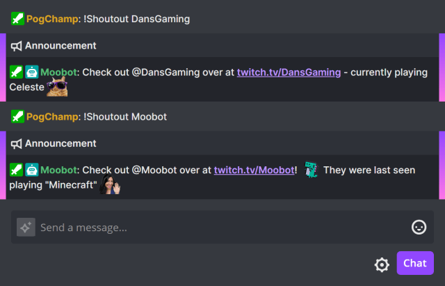 Shout-out chat command - Shout out a Twitch streamer Shout-out chat command - Shout out a Twitch streamer