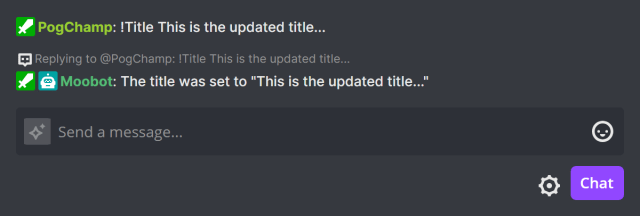 Title chat command - Update the title on Twitch Title chat command - Update the title on Twitch