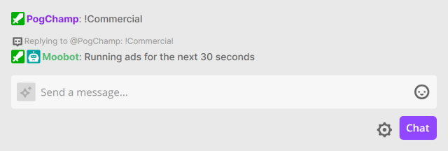 Commercial chat command - Run an ad on your stream Commercial chat command - Run an ad on your stream