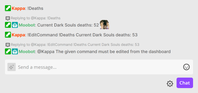 !EditCommand chat command, failing to edit a command containing special tags !EditCommand chat command, failing to edit a command containing special tags
