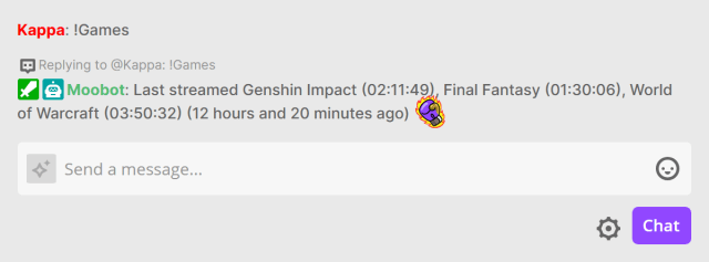 Offline response showing the games played during the last broadcast Offline response showing the games played during the last broadcast