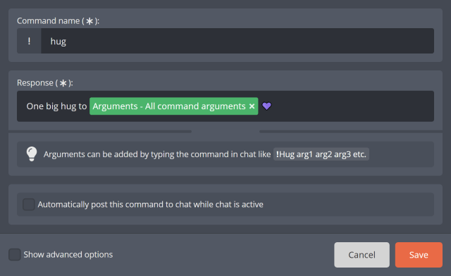 All command arguments All command arguments