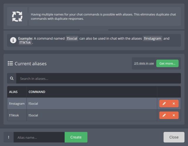 Chat commands with multiple names Chat commands with multiple names