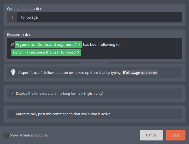 The !Followage chat command The !Followage chat command