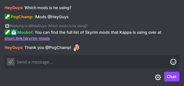 Example of a !Mods chat command Example of a !Mods chat command