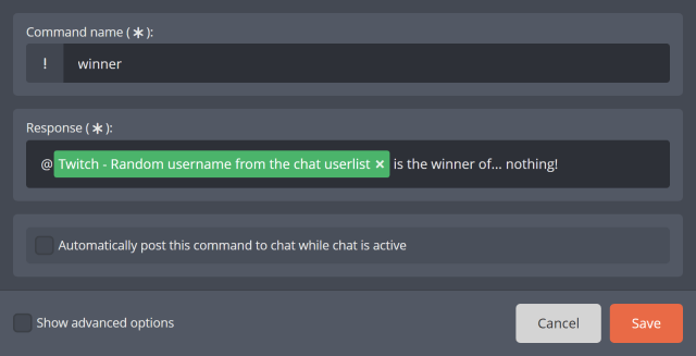 Random username from the chat user list Random username from the chat user list