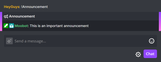 Responding as a Twitch announcement in Twitch chat Responding as a Twitch announcement in Twitch chat